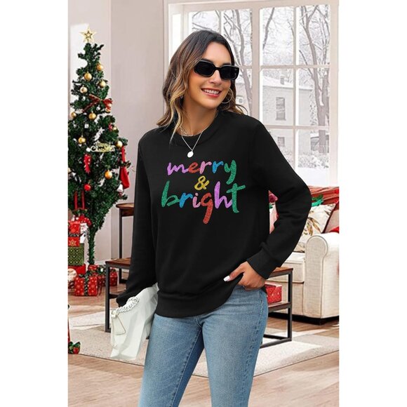 Women’s Christmas Sweatshirt Long Sleeve Sequin Winter Holiday Top - Picture 4 of 6